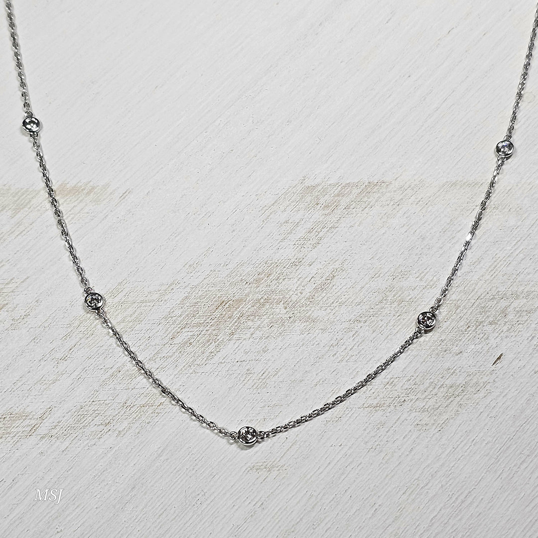 14k White Gold .44ctw Diamond Station Necklace
