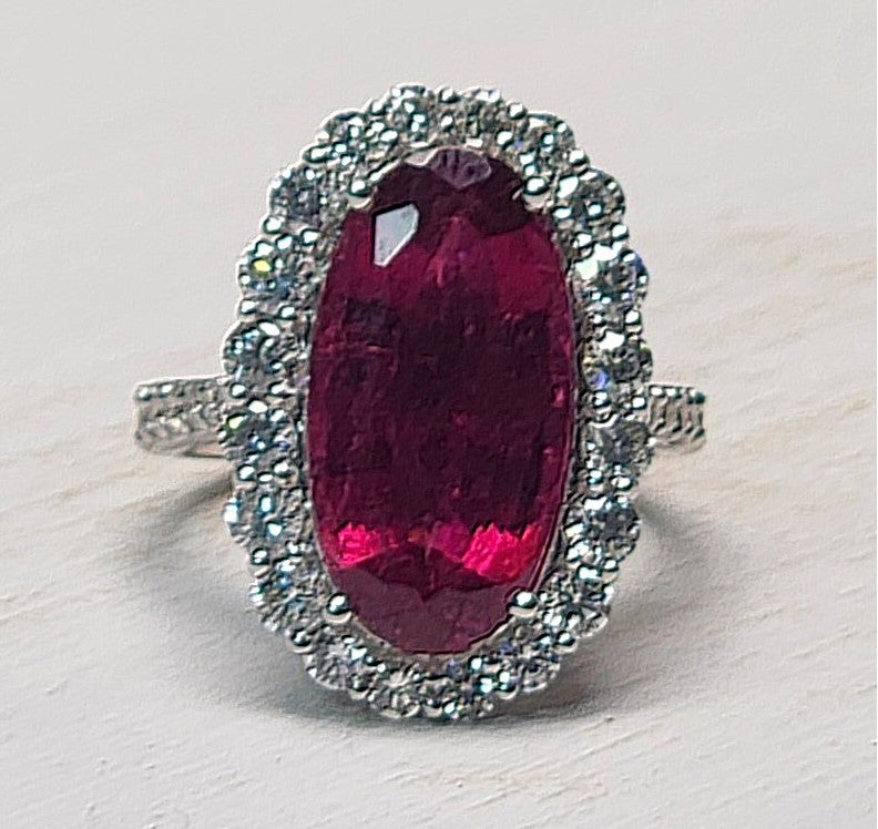14k White Gold 8.63ctw Rubellite and Diamond Ring