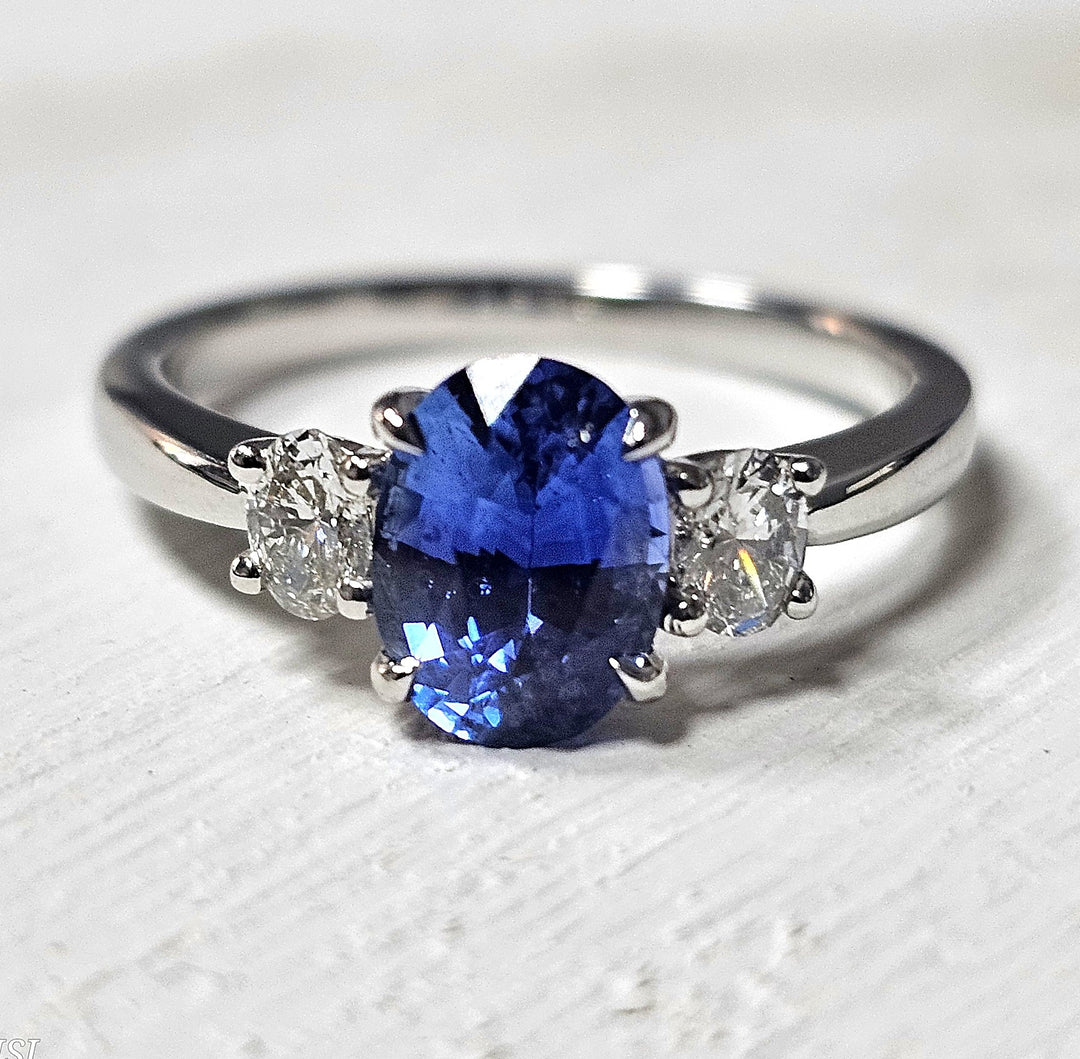 Platinum 1.82ctw Blue Sapphire and Diamond 3 Stone Ring