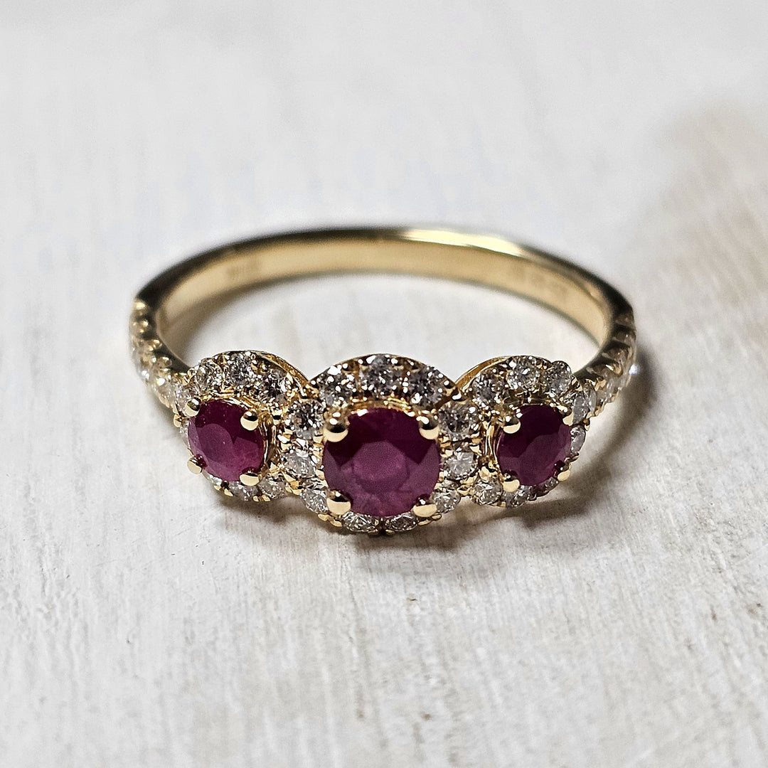 14kYellow Gold 1.07ctw Ruby and Diamond Halo Ring