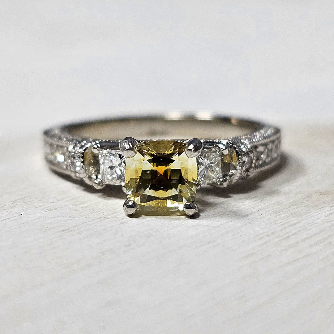 14k White Gold 1.67ctw Yellow Sapphire and Diamond Ring