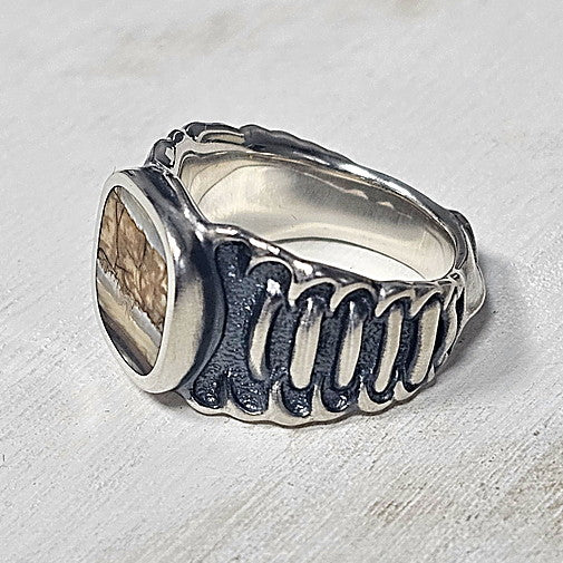 William Henry Sterling Sliver Ring With Mammoth Tooth Inlay