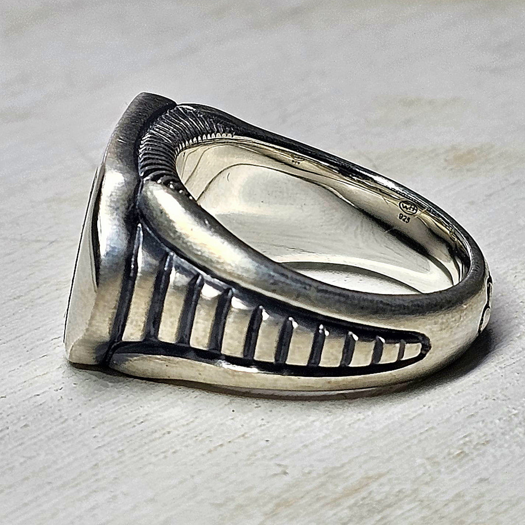William Henry Sleek Sterling Silver Ring With Blue Mammoth Tooth Inlay Size 11