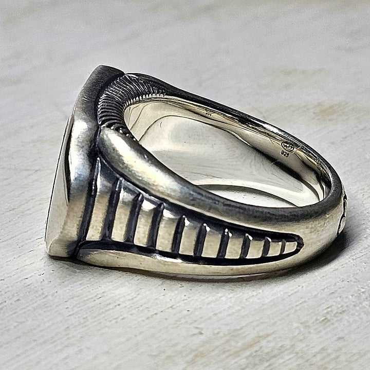 William Henry Sleek Sterling Silver Ring With Blue Mammoth Tooth Inlay Size 11