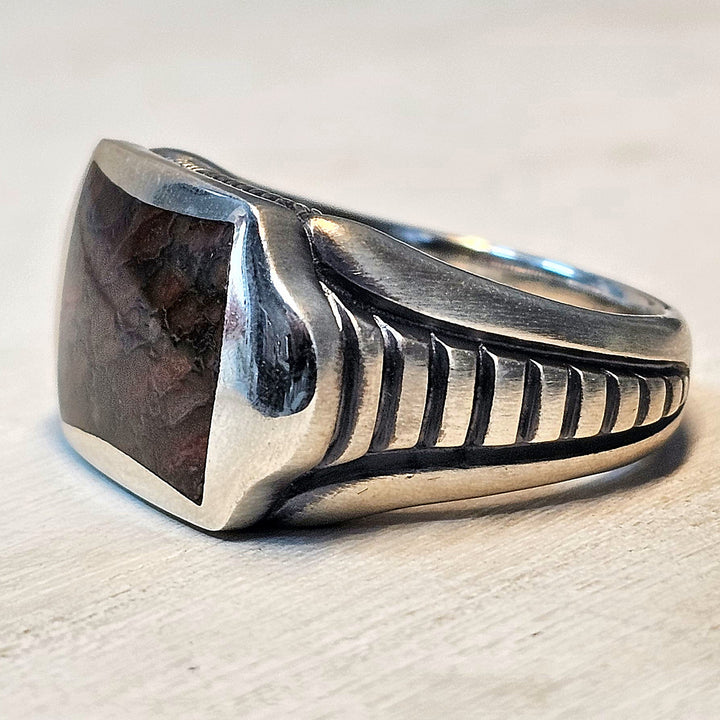 William Henry Sterling Silver Sleek Ring Inlaid with Dinosaur Bone Size 11