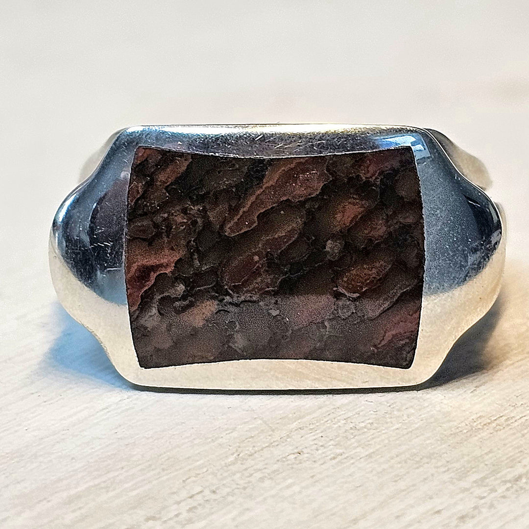 William Henry Sterling Silver Sleek Ring Inlaid with Dinosaur Bone Size 11