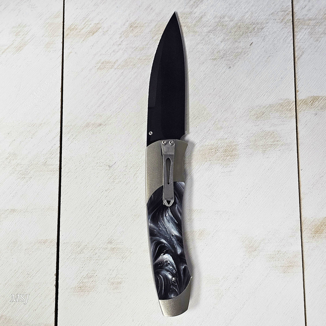 William Henry A300 Titanium Pocket Knife with Compressed Acrylic Resin Inlay and Stainless Steel Blade