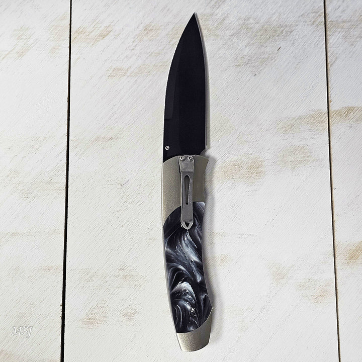 William Henry A300 Titanium Pocket Knife with Compressed Acrylic Resin Inlay and Stainless Steel Blade