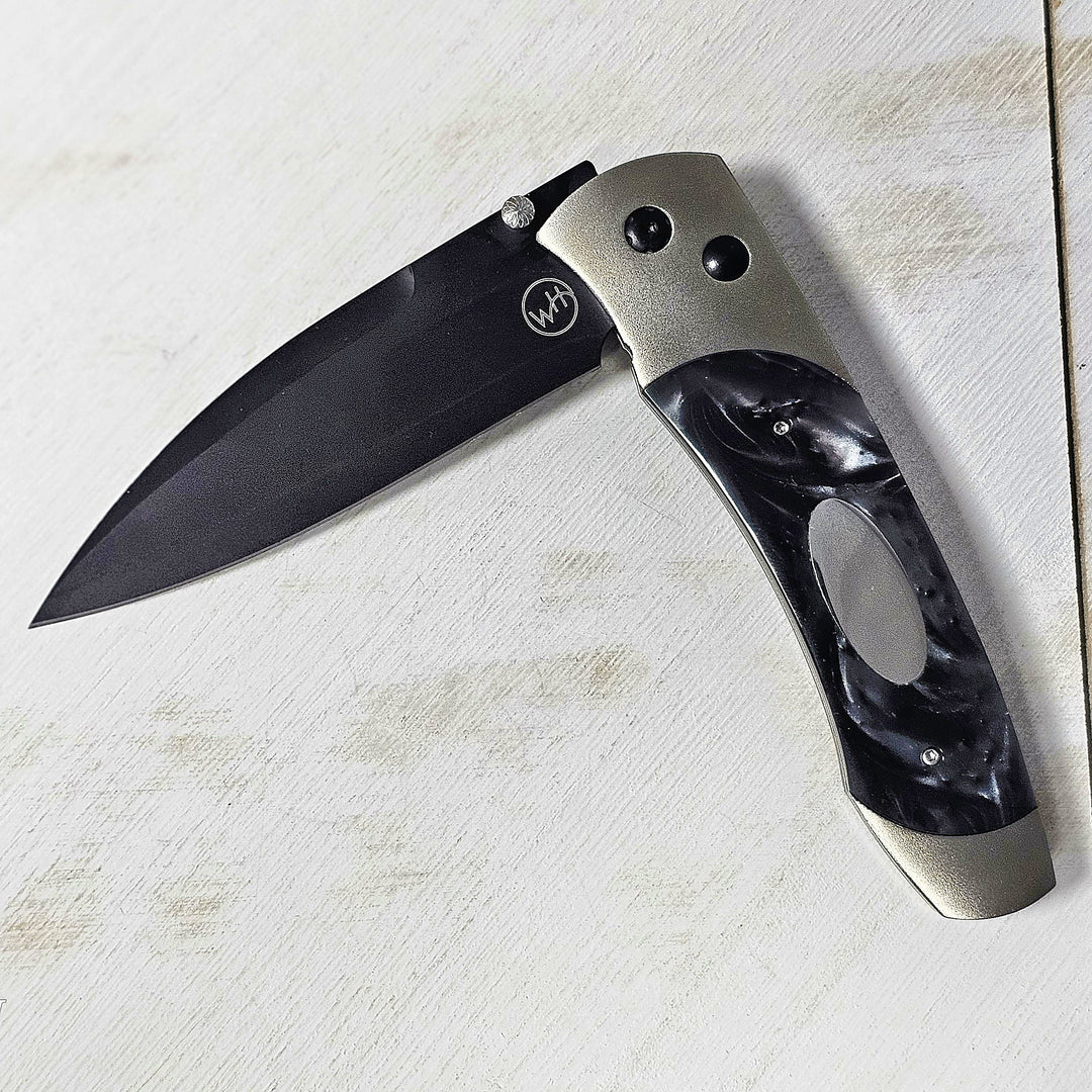 William Henry A300 Titanium Pocket Knife with Compressed Acrylic Resin Inlay and Stainless Steel Blade