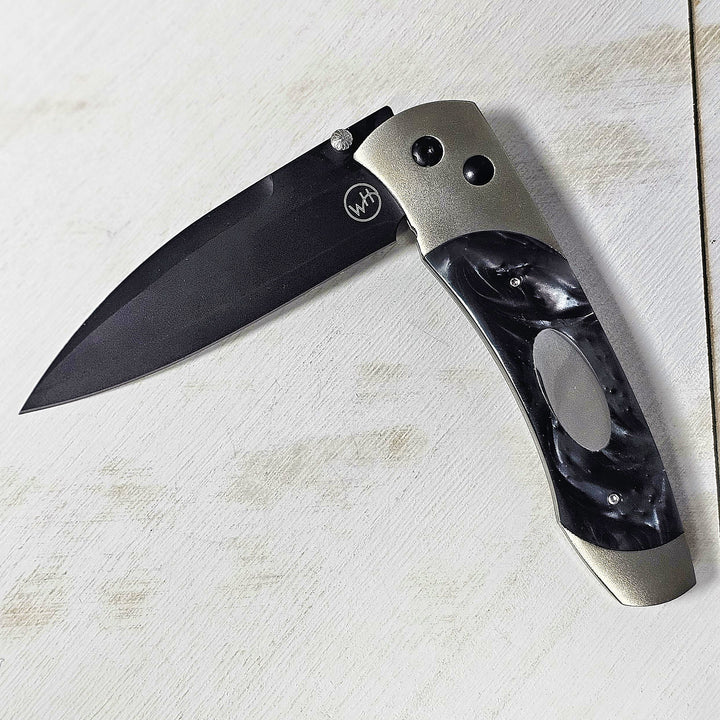 William Henry A300 Titanium Pocket Knife with Compressed Acrylic Resin Inlay and Stainless Steel Blade