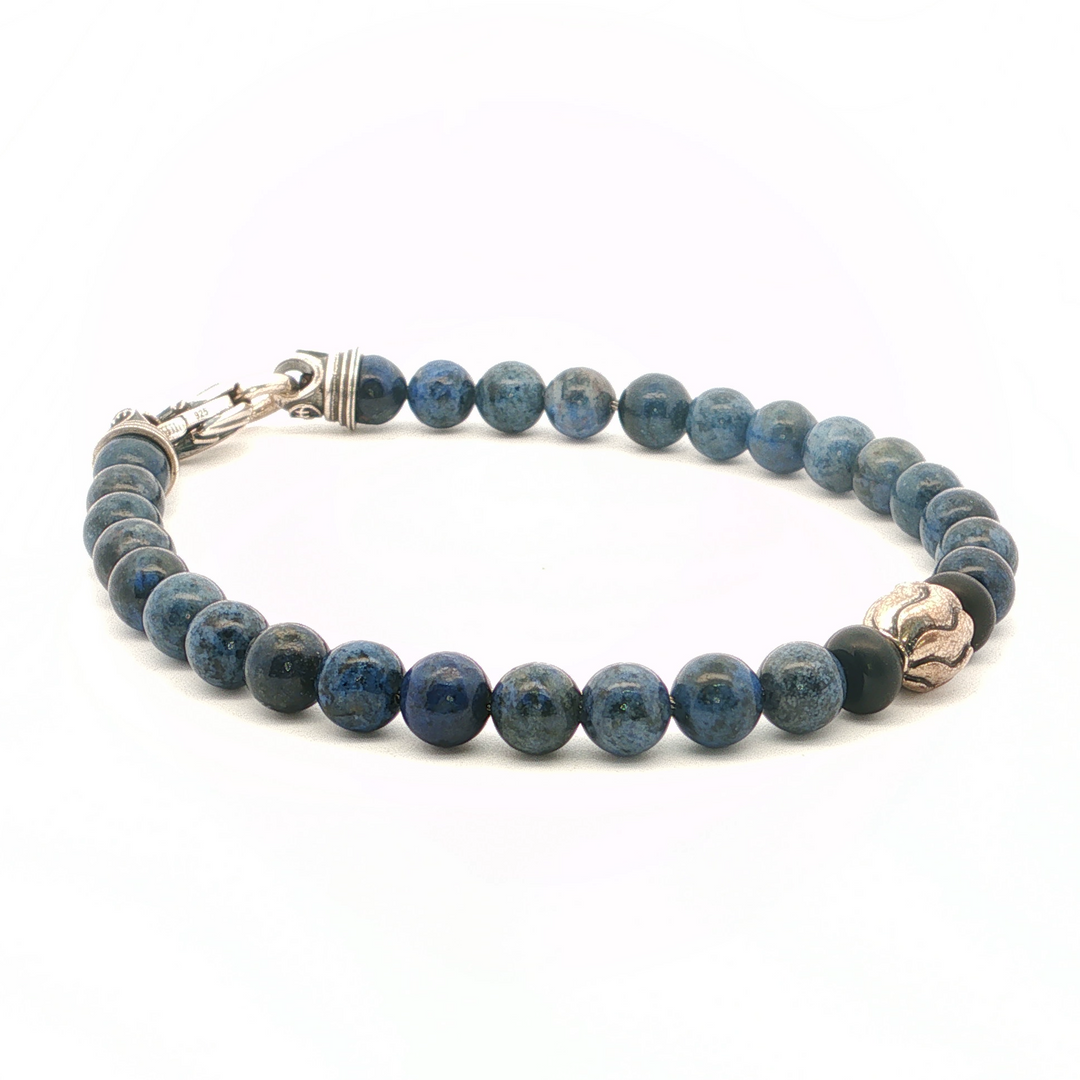 Matte Onyx and Dumortierite Bead Bracelet