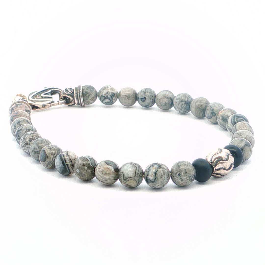 Silver Agate Bead Bracelet