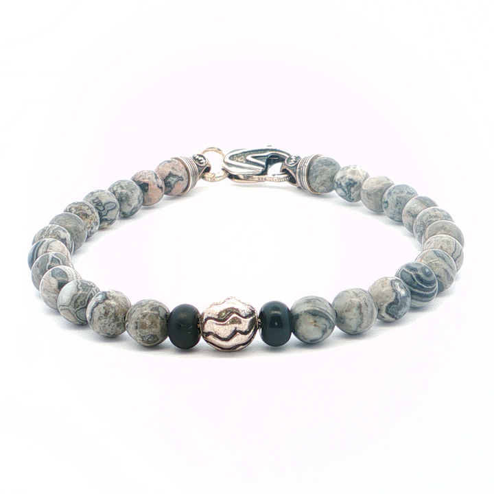 Silver Agate Bead Bracelet
