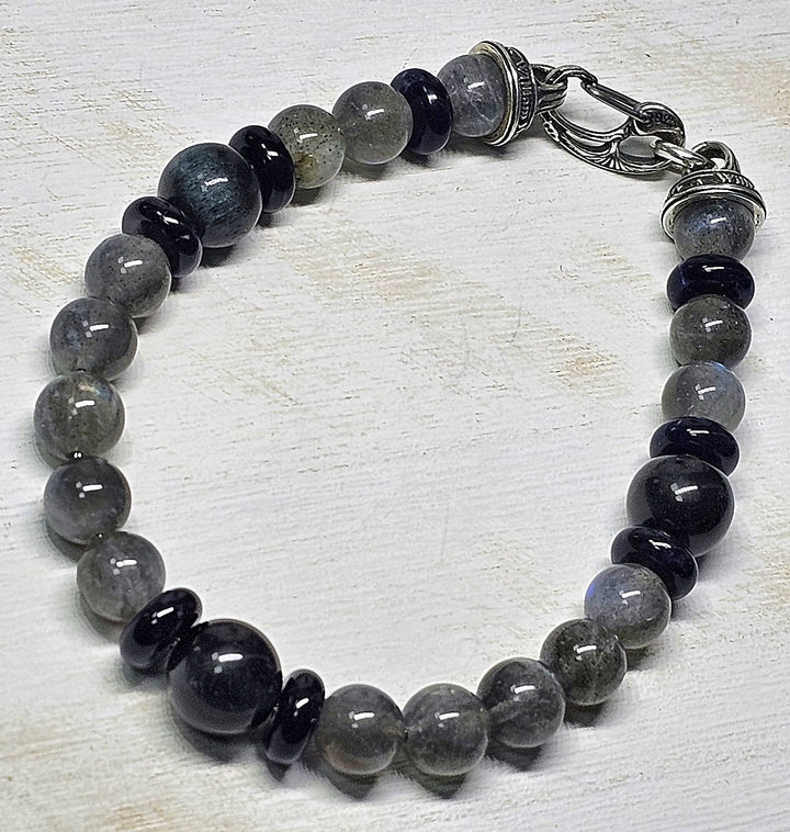 Magician Bracelet with Sadolite, Labradorite, and Blue Tiger Eye Beads