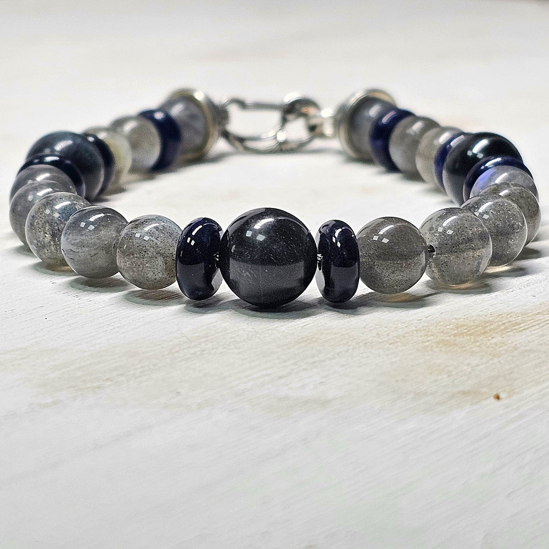 Magician Bracelet with Sadolite, Labradorite, and Blue Tiger Eye Beads