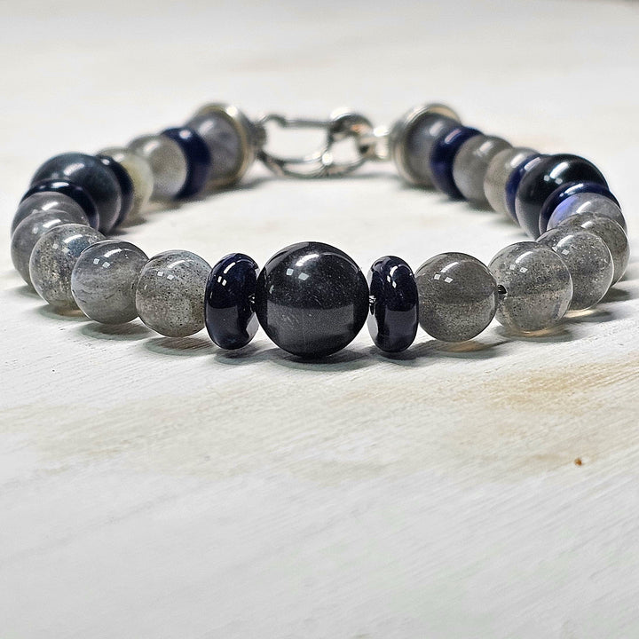 Magician Bracelet with Sadolite, Labradorite, and Blue Tiger Eye Beads