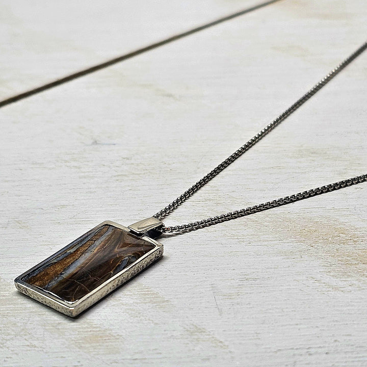 Mammoth Shift Sterlling Silver Pendant Inlaid with Fossil Mammoth Tooth on 22" Sterling Silver Chain