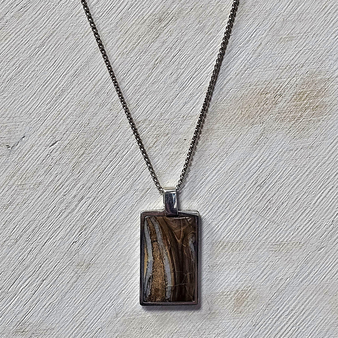 Mammoth Shift Sterlling Silver Pendant Inlaid with Fossil Mammoth Tooth on 22" Sterling Silver Chain