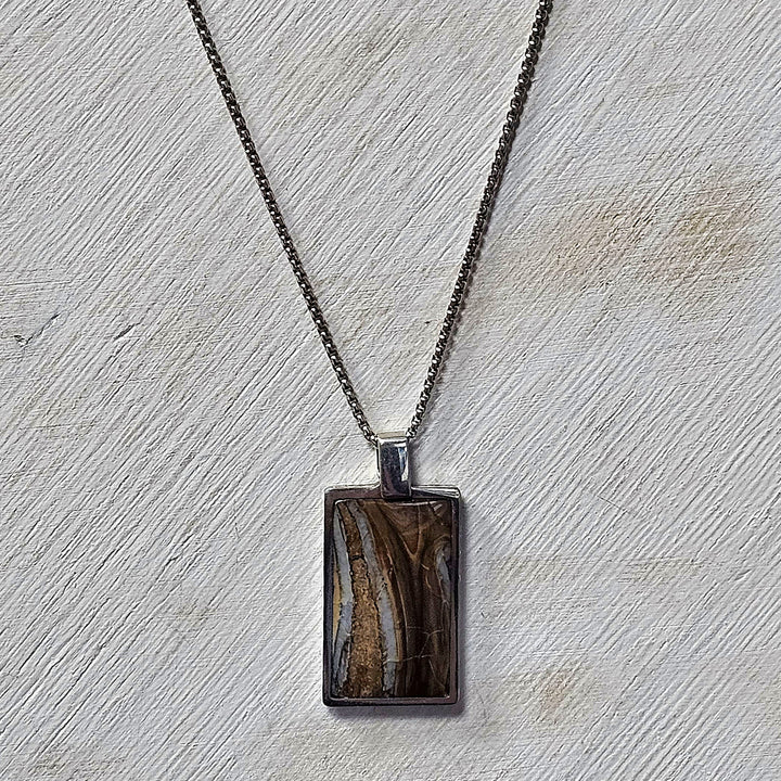 Mammoth Shift Sterlling Silver Pendant Inlaid with Fossil Mammoth Tooth on 22" Sterling Silver Chain