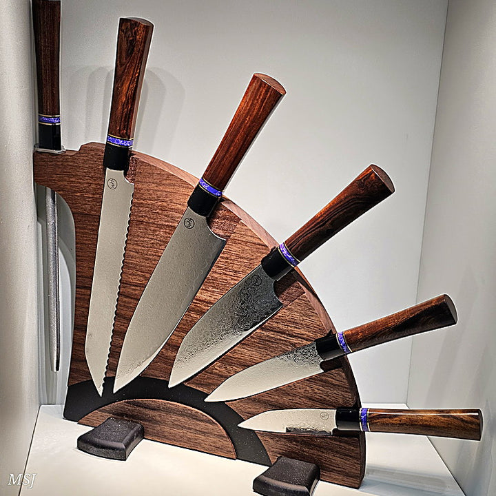 William Henry Kultro Gormet Series Knife Set with Ironwood Handles and Black Walnut Display