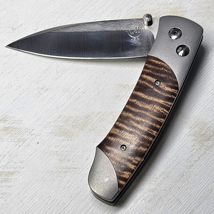A200-13 Stainless Blade with Titanium Frame inlaid with Koa Bur Wood