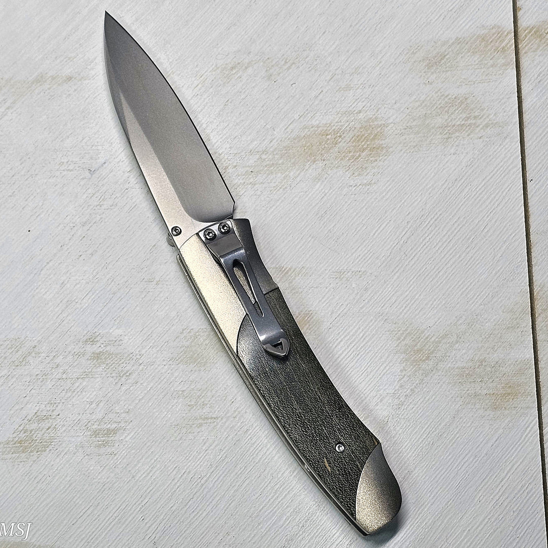 A200-9 Stainless Steel Pocket Knife Titanium and Maple Burl Frame