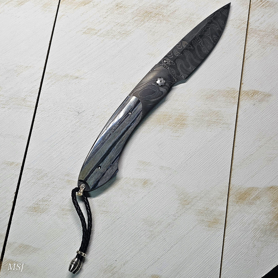 B12 Storms End Damascus and Fossil Woolly Mammoth Tooth Knife 10/25