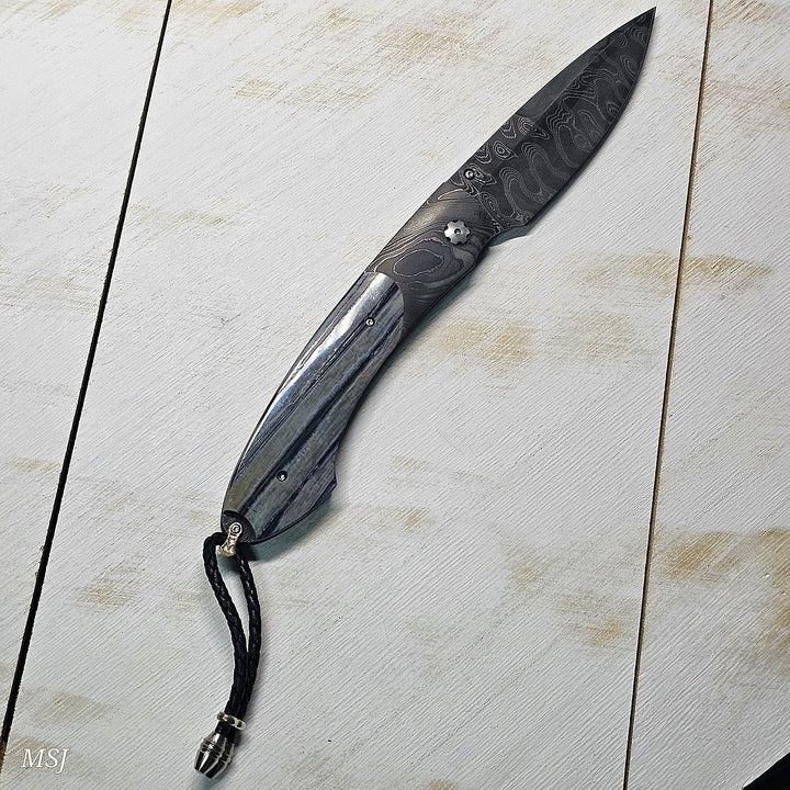 B12 Storms End Damascus and Fossil Woolly Mammoth Tooth Knife 10/25