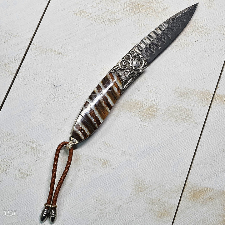 B05 Silver Eagle Hand-Carved Stering Silver Damascus and Woolly Mammoth Tooth Knife 177/250