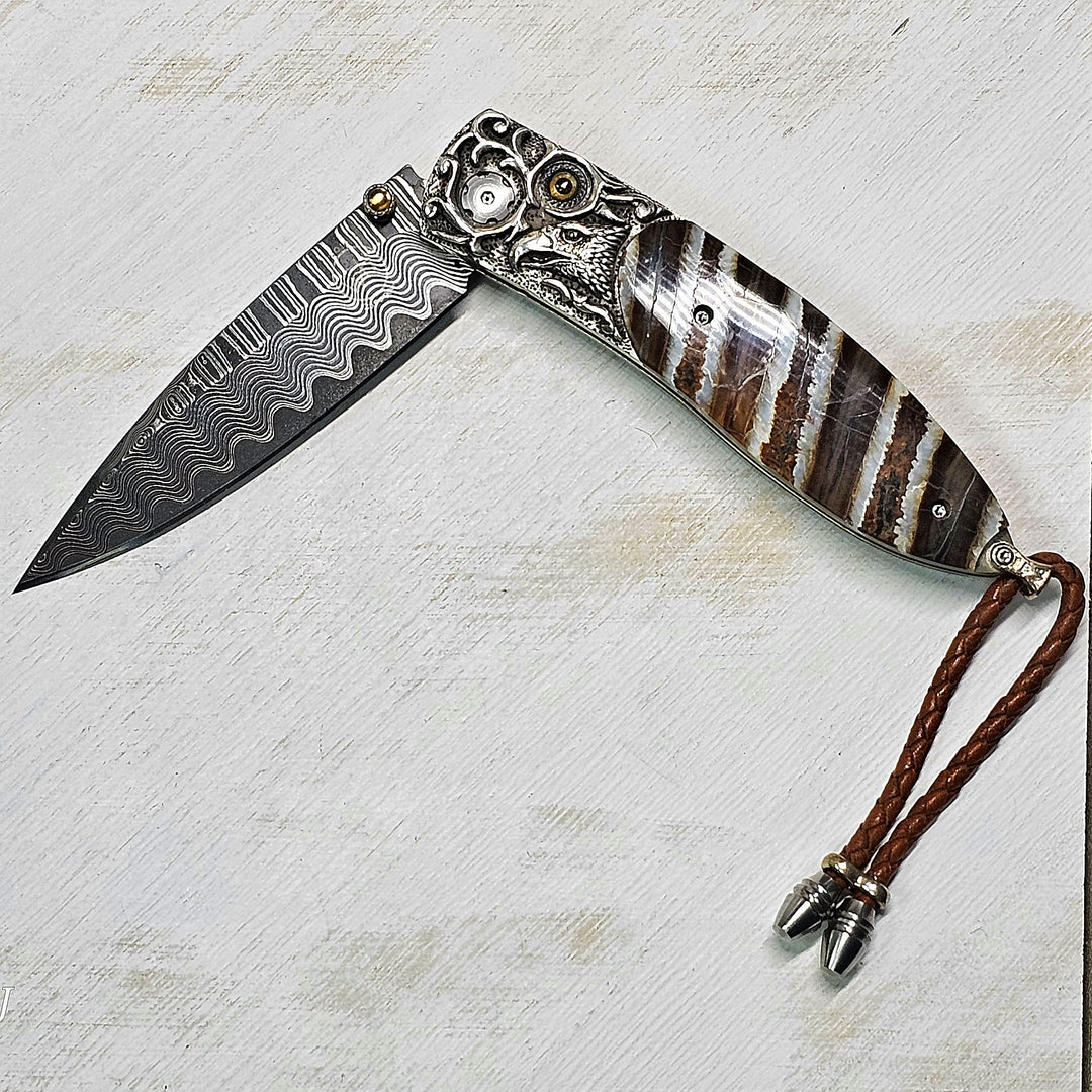 B05 Silver Eagle Hand-Carved Stering Silver Damascus and Woolly Mammoth Tooth Knife 177/250