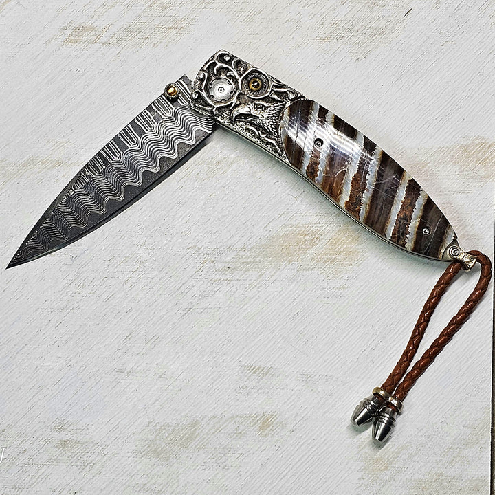 B05 Silver Eagle Hand-Carved Stering Silver Damascus and Woolly Mammoth Tooth Knife 177/250