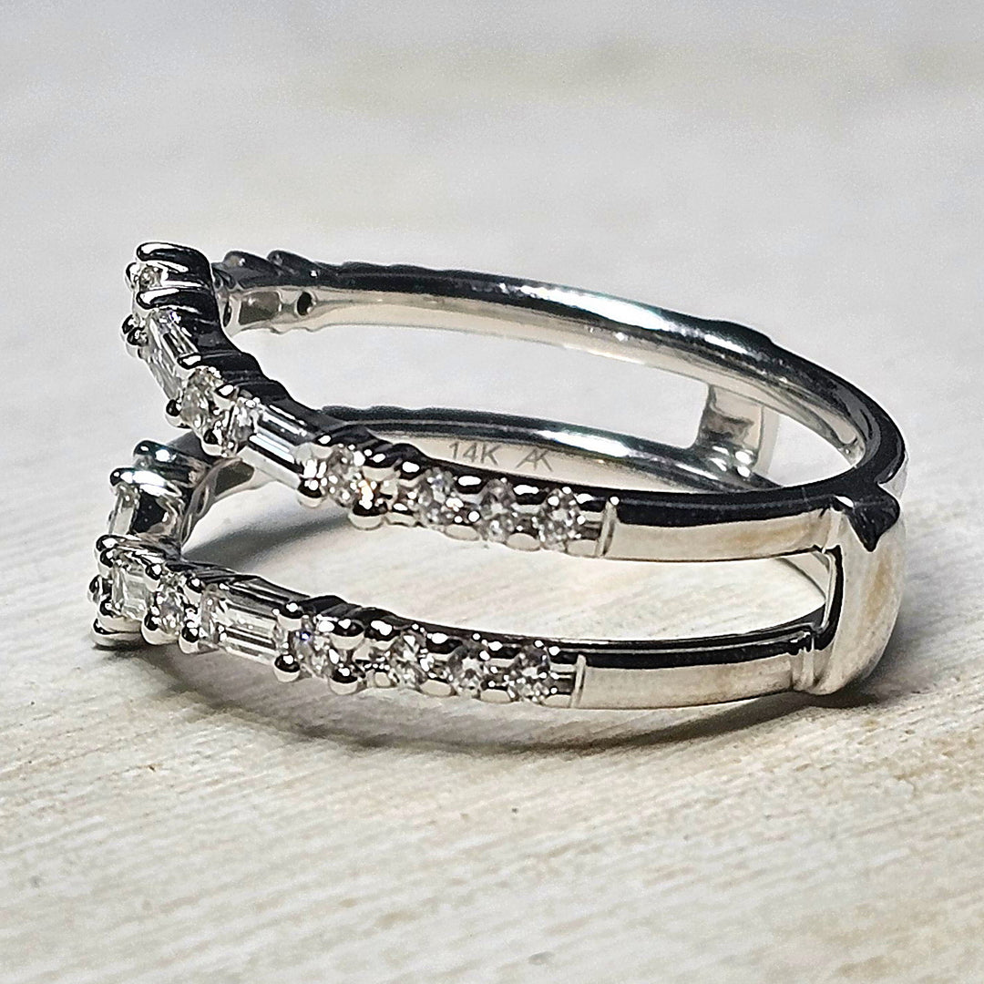 14k White Gold Round and Baguette Diamond Guard .60ctw