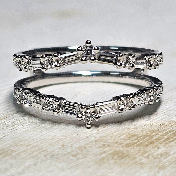 14k White Gold Round and Baguette Diamond Guard .60ctw