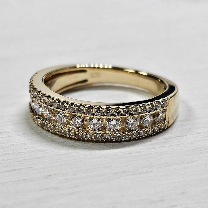 14k Yellow Gold .75ctw 3 Row Diamond Band