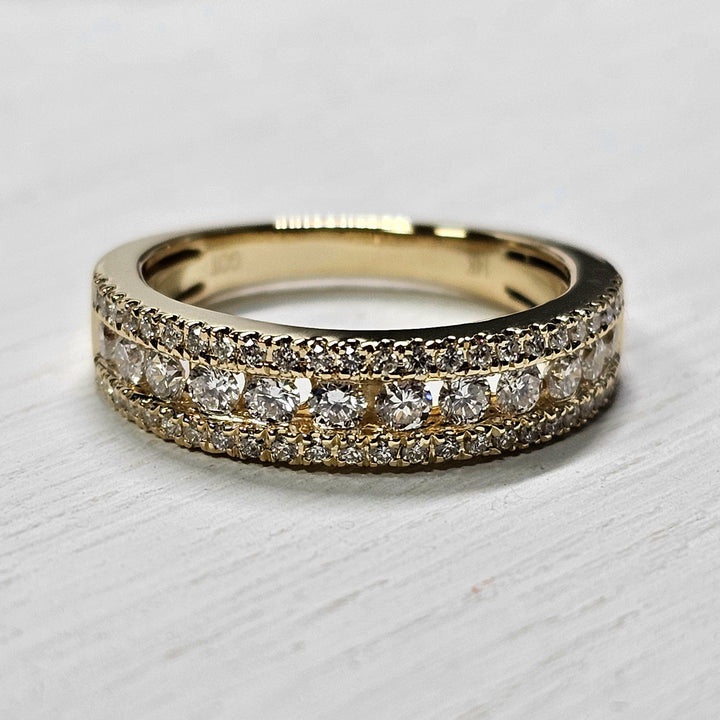 14k Yellow Gold .75ctw 3 Row Diamond Band