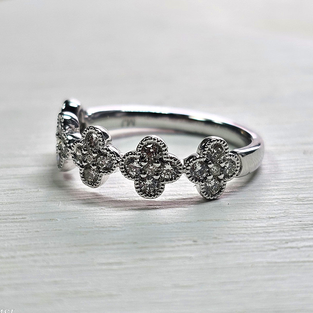 10k White Gold .49cts 5 Station Clover Ring