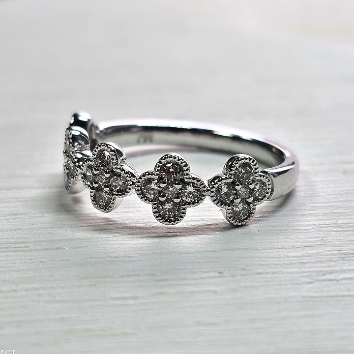 10k White Gold .49cts 5 Station Clover Ring