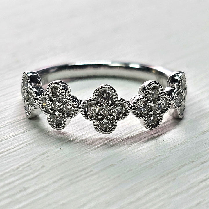 10k White Gold .49cts 5 Station Clover Ring