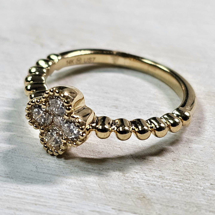 14k Yellow Gold .48ctw Diamond Clover Ring