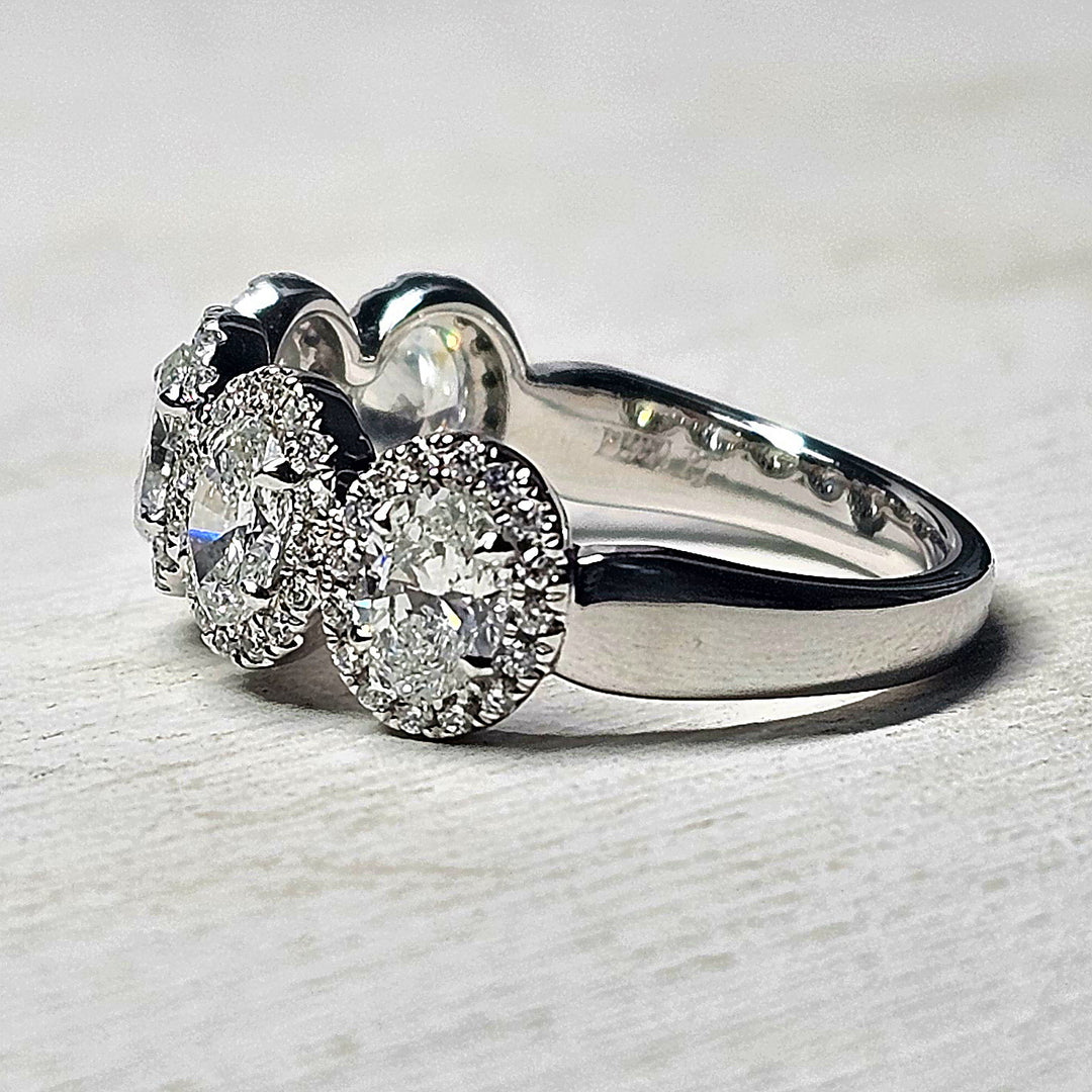 Platinum Oval Halo Diamond 5 Stone Ring 2.05ctw