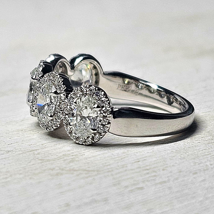 Platinum Oval Halo Diamond 5 Stone Ring 2.05ctw
