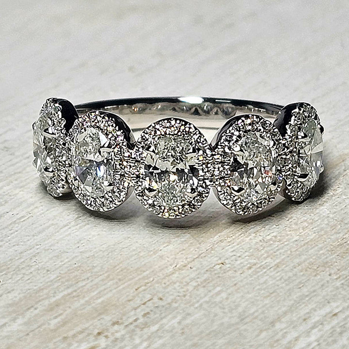 Platinum Oval Halo Diamond 5 Stone Ring 2.05ctw