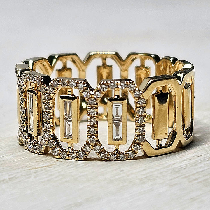 Unique Wide Baguette and Round Diamond Band .39ctw