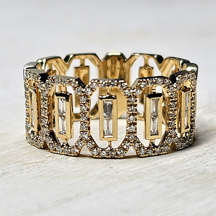 Unique Wide Baguette and Round Diamond Band .39ctw