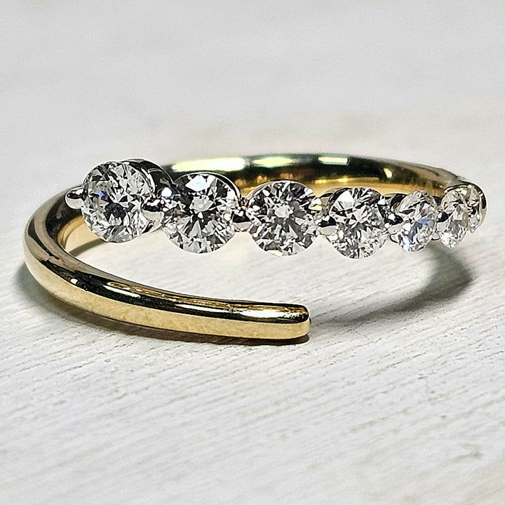 14k Yellow Gold Open Bypass Ring With Graduated Diamond 0.82ctw