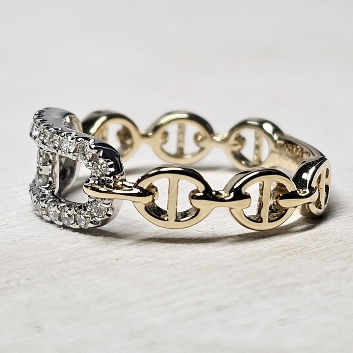 14k Two Tone Link Style Diamond Stack Ring .25ctw