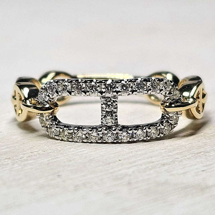 14k Two Tone Link Style Diamond Stack Ring .25ctw