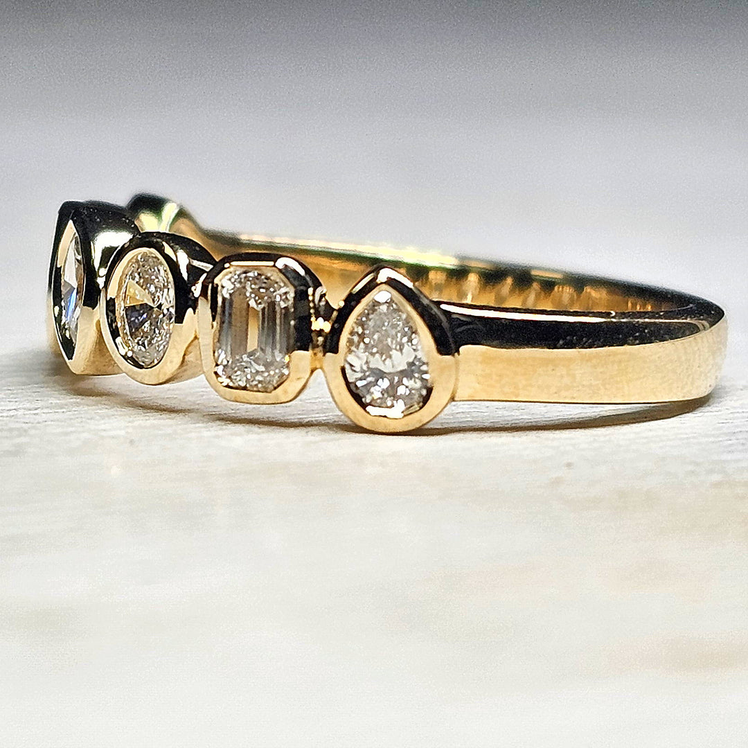 14k Yellow Gold Multi- Shaped Diamond Bezel Set Band 0.62 Ctw