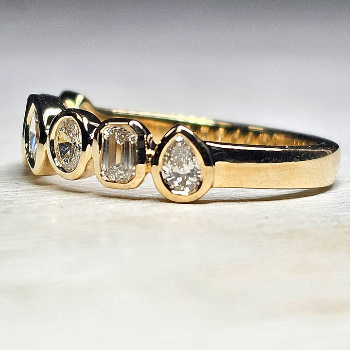 14k Yellow Gold Multi- Shaped Diamond Bezel Set Band 0.62 Ctw
