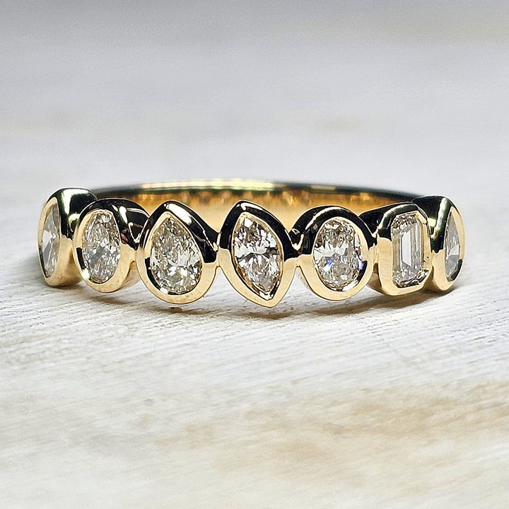 14k Yellow Gold Multi- Shaped Diamond Bezel Set Band 0.62 Ctw